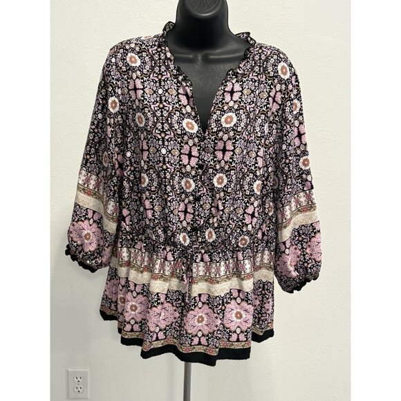 Cato Womans Size 18/20 Pullover Blouse Peasant Long Sleeve Boho Bohemian - Picture 1 of 11